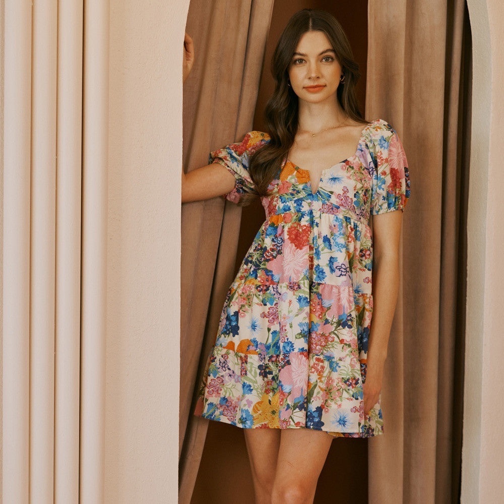Stella Floral V-Neck Babydoll Dress